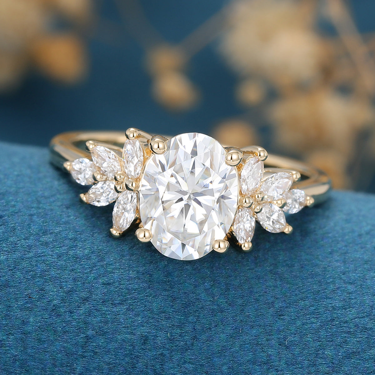 Oval Cluster Lab Grown Diamond Engagement Ring