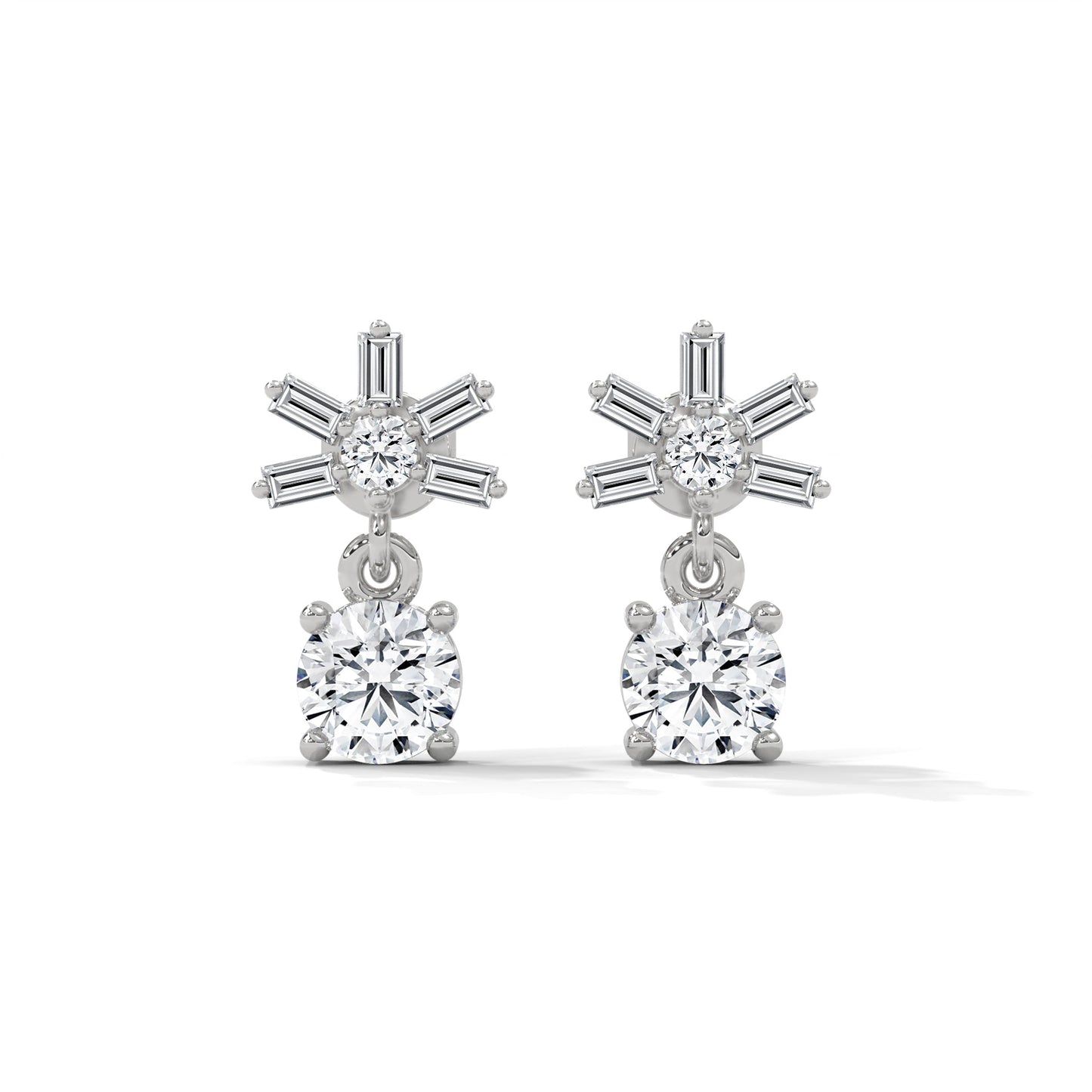 1 TCW Round & Baguette Cut Moissanite Huggies Earrings