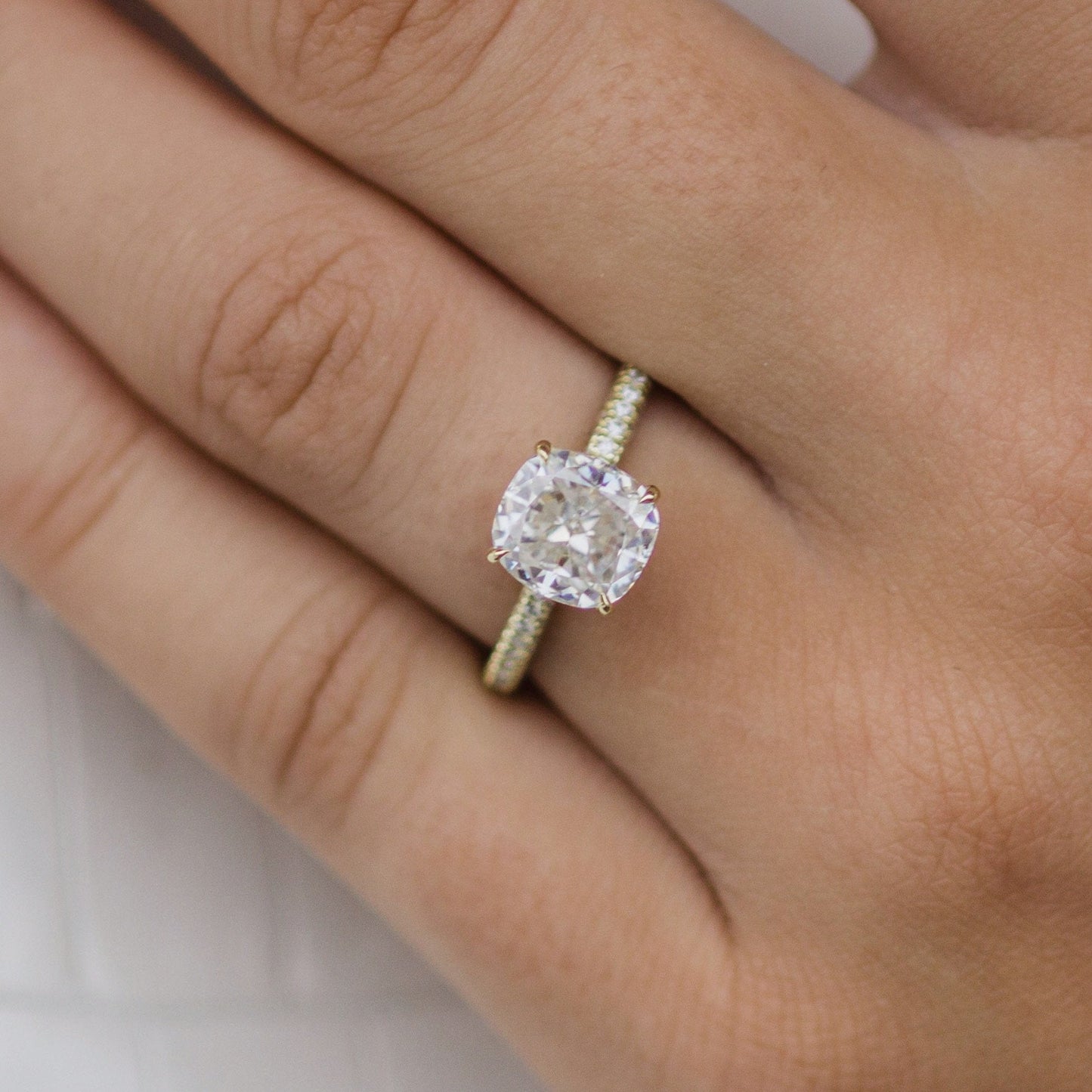 Cushion Pave Lab Grown Diamond Engagement Ring