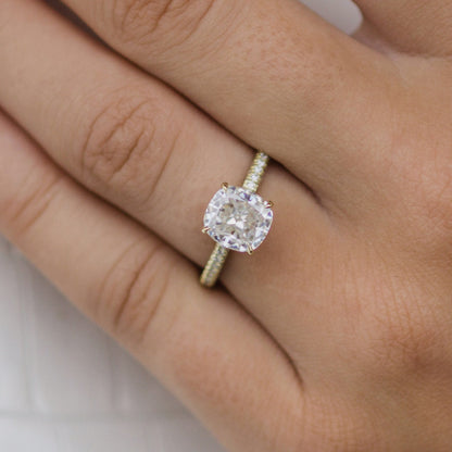 Cushion Pave Lab Grown Diamond Engagement Ring