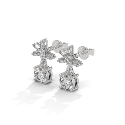 1 TCW Round & Baguette Cut Moissanite Huggies Earrings