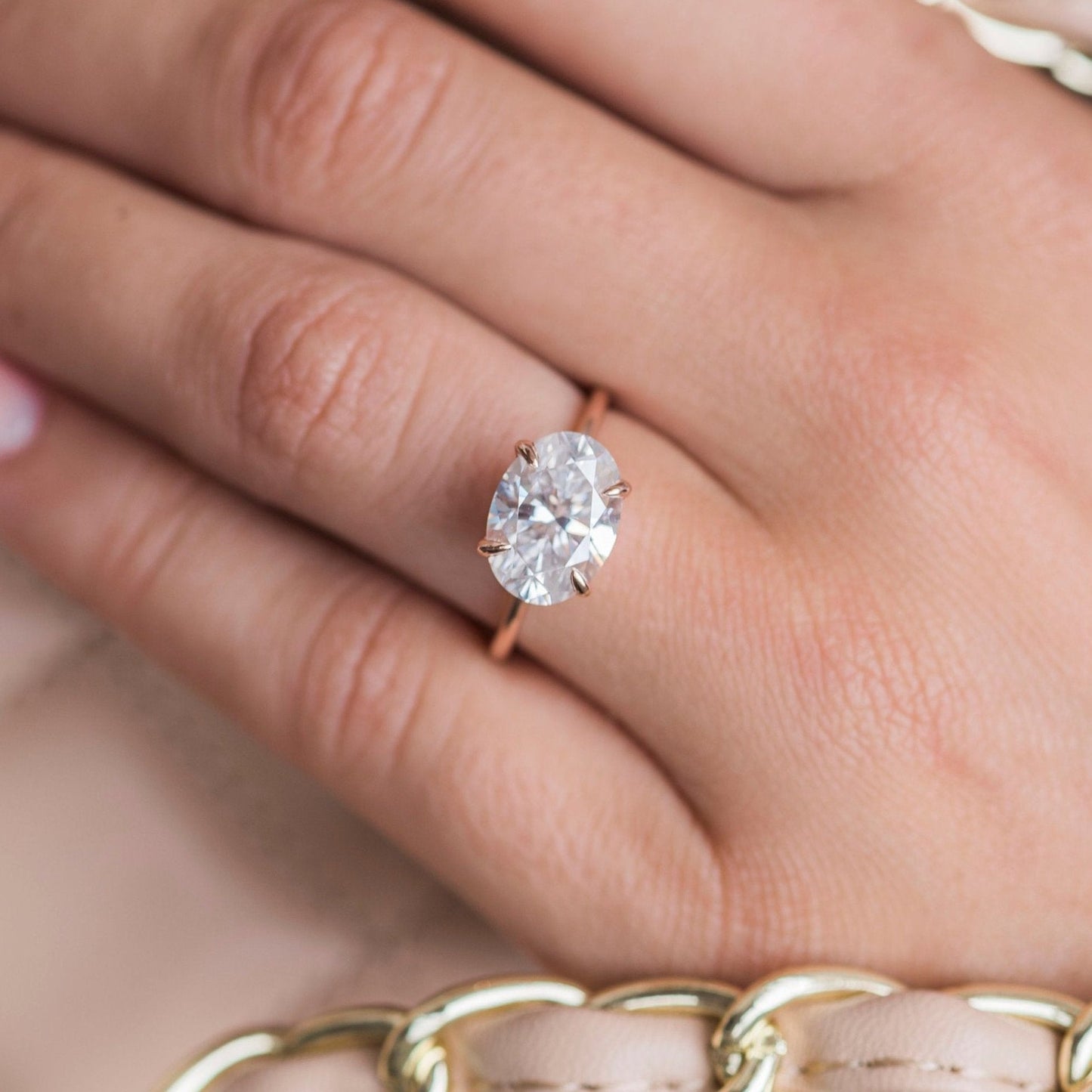 East West Oval Solitaire Lab Grown Diamond Engagement Ring