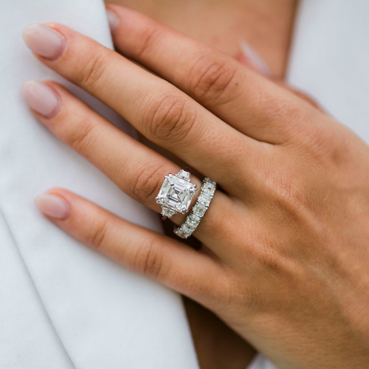 Asscher Three Stone Lab Grown Diamond Engagement Ring