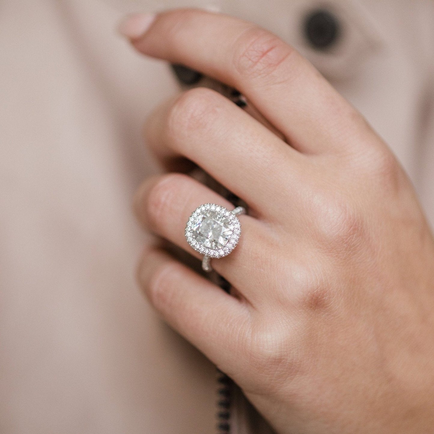 Cushion Halo & Pave Lab Grown Diamond Engagement Ring