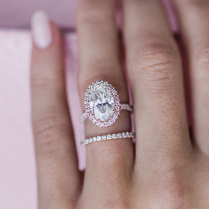 Oval Halo & Pave Lab Grown Diamond Engagement Ring