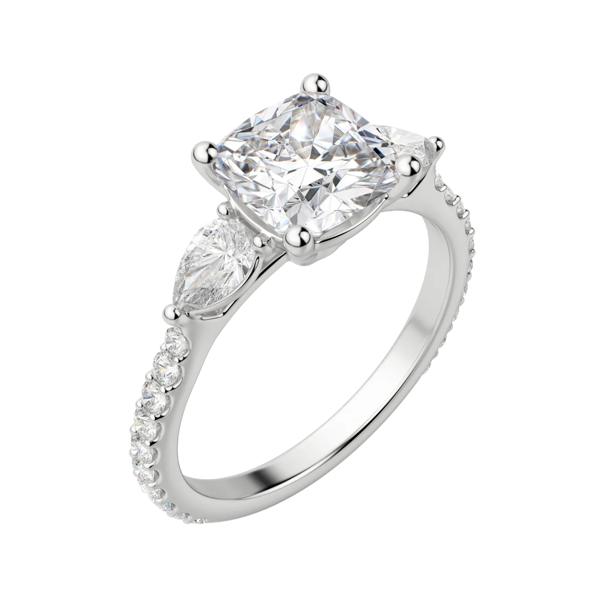 2.54 CT Cushion 3 Stone Moissanite Engagement Ring 5