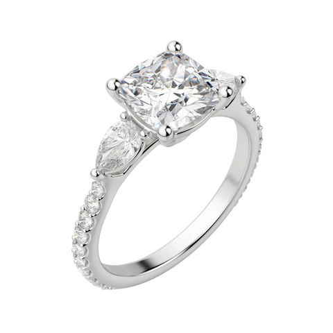 2.54 CT Cushion 3 Stone Moissanite Engagement Ring 5