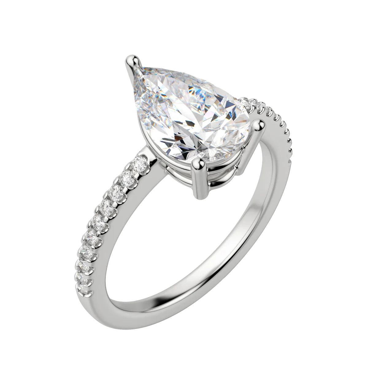 1.33 CT Pear Cut Solitaire Pave Moissanite Engagement Ring 4