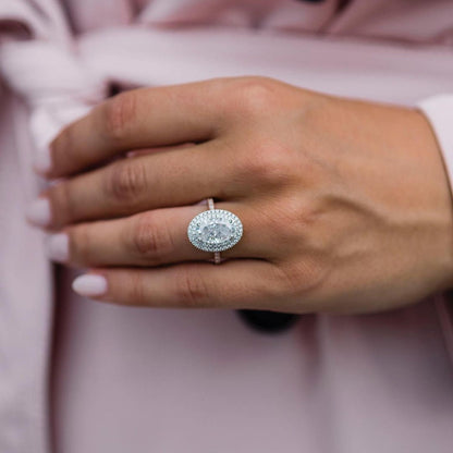 Oval Double Halo & Pave Lab Grown Diamond Engagement Ring