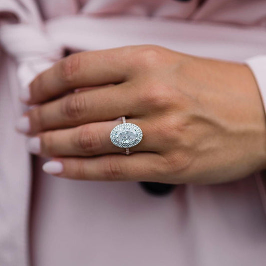 Oval Double Halo & Pave Lab Grown Diamond Engagement Ring