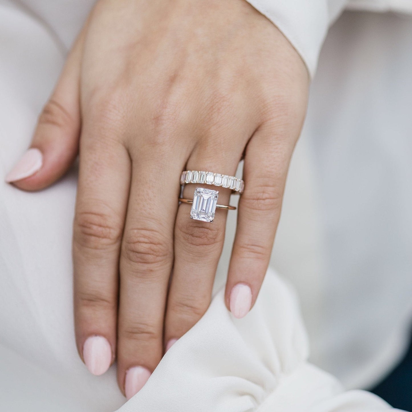 Emerald Hidden Halo Lab Grown Diamond Engagement Ring