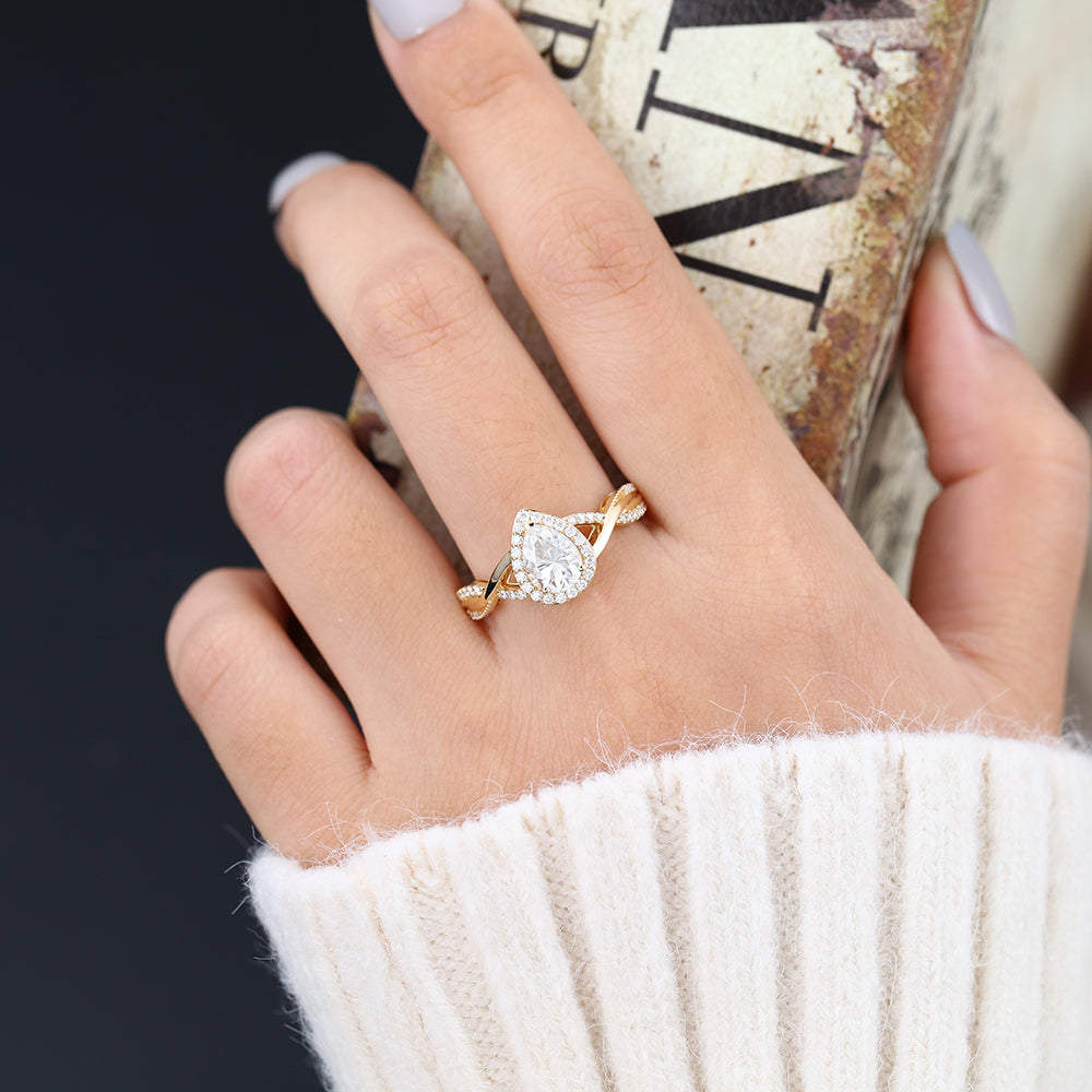 Pear Halo Pave & Twisted Pave Lab-Grown Diamond Engagement Ring