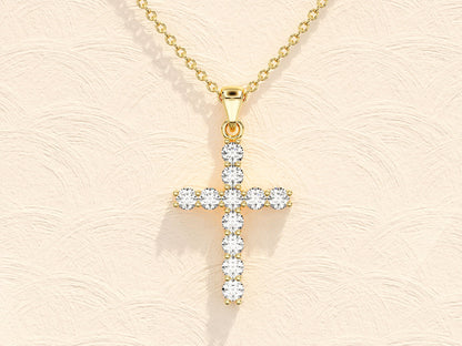 0.7 TCW Round Shape Moissanite Cross Necklace