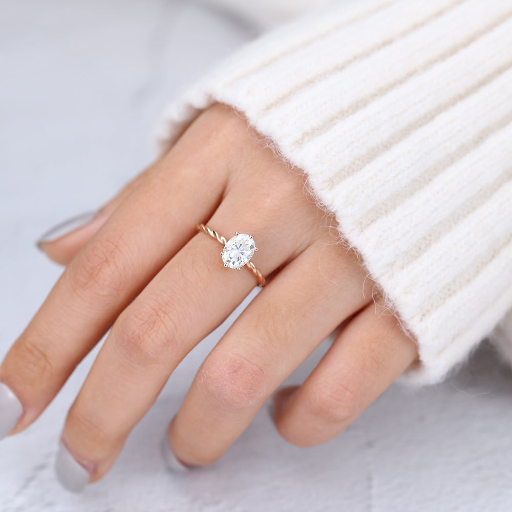 Oval Solitaire Twisted Shank Lab-Grown Diamond Engagement Ring