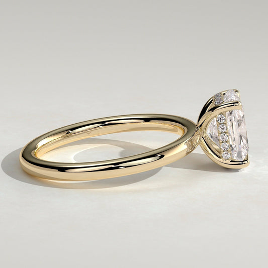 Elongated Cushion Hidden Halo Lab Grown Diamond Engagement Ring