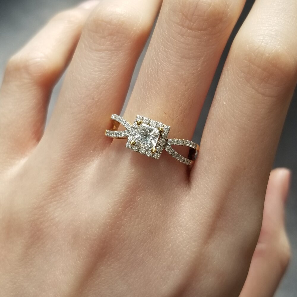 Princess Halo & Pave Lab Grown Diamond Engagement Ring