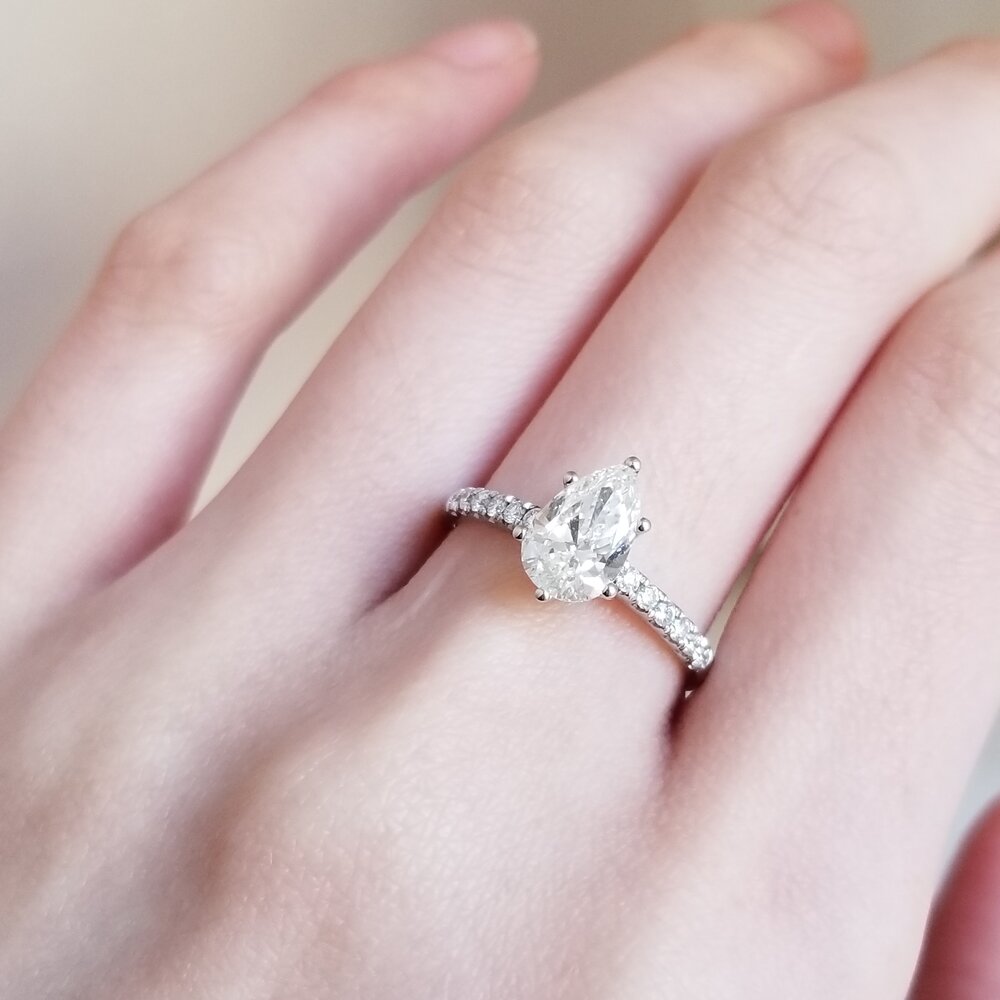 Pear Cut Pave Lab Grown Diamond Engagement Ring