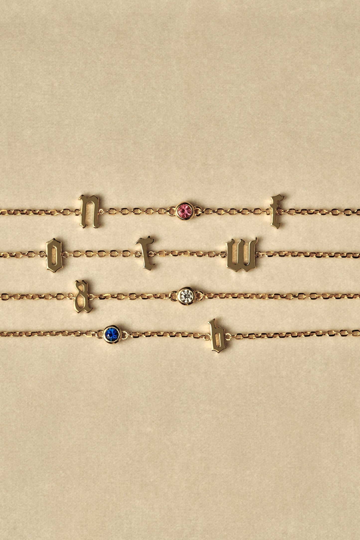 Gothic Letter Charm Bracelet | 925 Sterling Silver