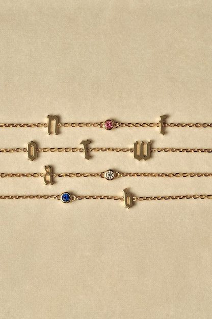 Gothic Letter Charm Bracelet | 925 Sterling Silver