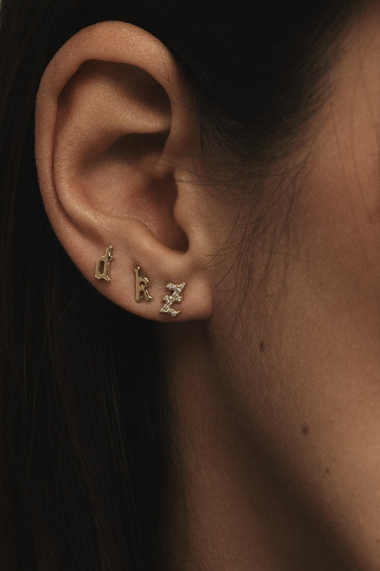 Moissanite Gothic Letter Stud | 925 Sterling Silver