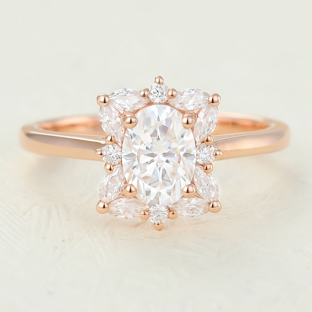 Oval Cluster Lab-Grown Diamond Engagement Ring