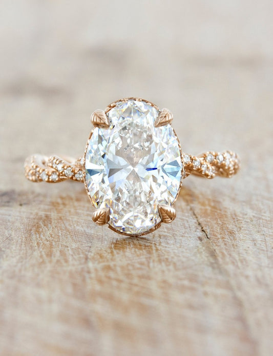 3 CT Oval Hidden Halo & Criss Cross Pave Lab Grown Diamond Engagement Ring