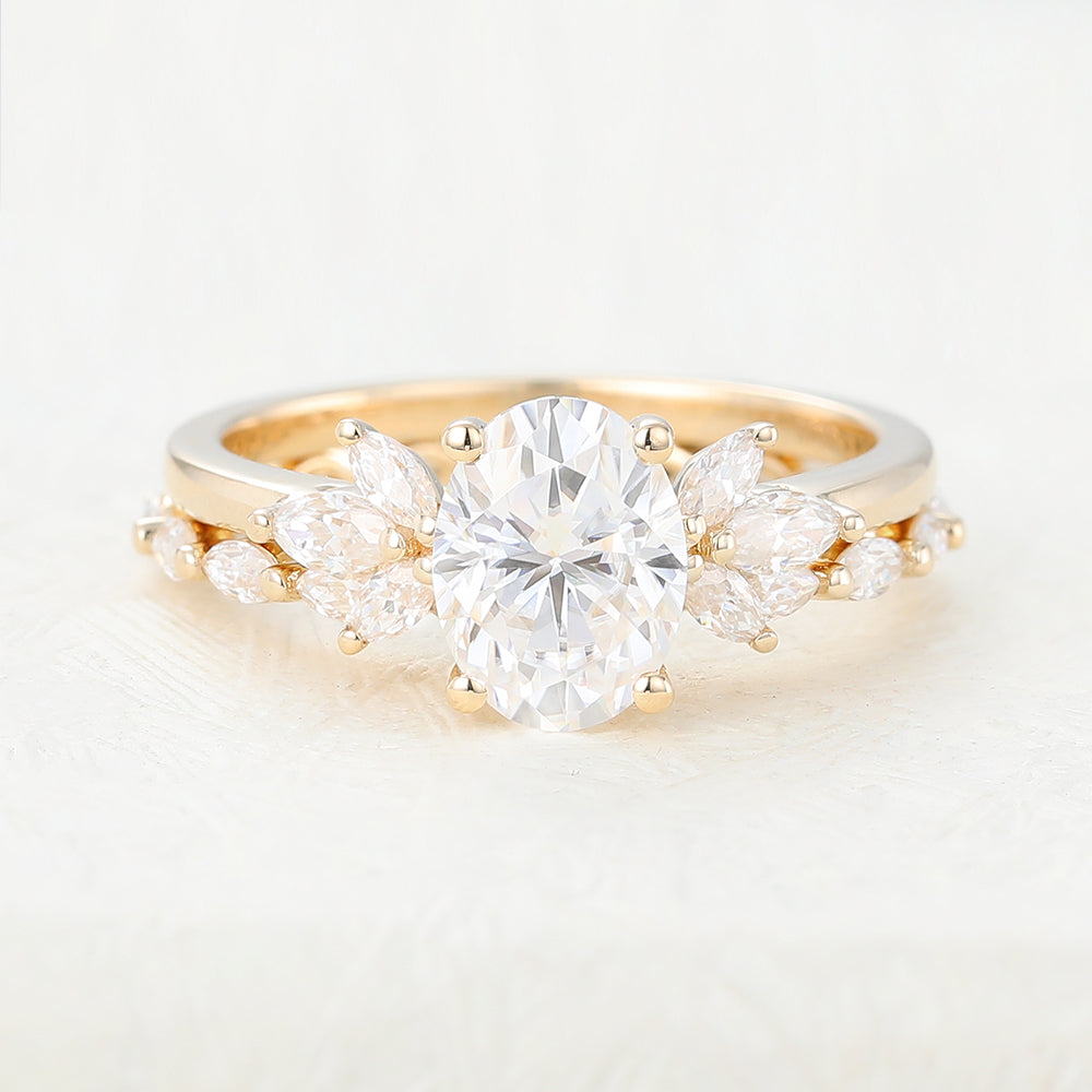 1.33 CT Oval Moissanite Cluster Bridal Ring Set 1