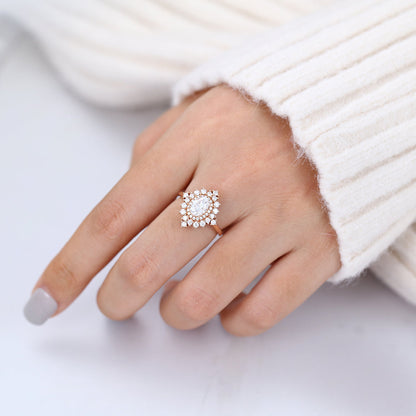 Oval Cluster Lab-Grown Diamond Engagement Ring