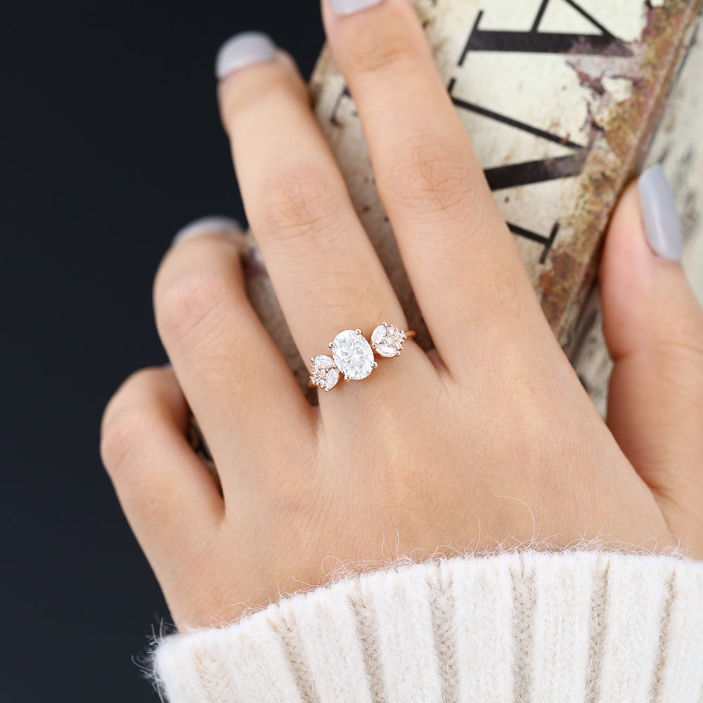 Oval Cluster Lab-Grown Diamond Engagement Ring
