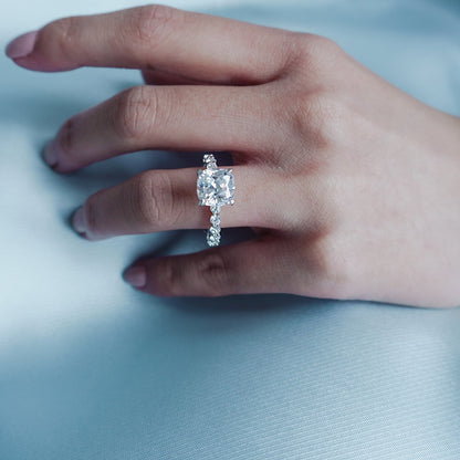 3.0 CT Cushion Shaped Moissanite Hidden Halo Engagement Ring 2
