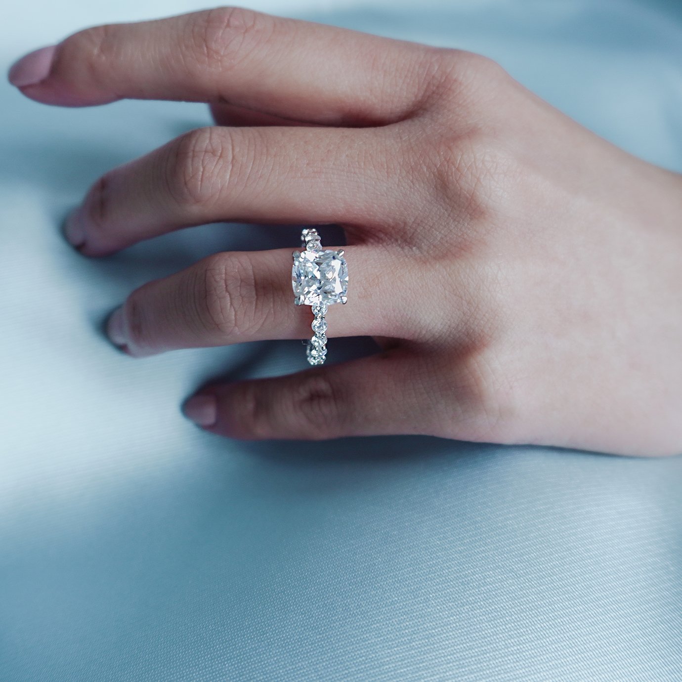 Cushion Hidden Halo & Pave Lab Grown Diamond Engagement Ring