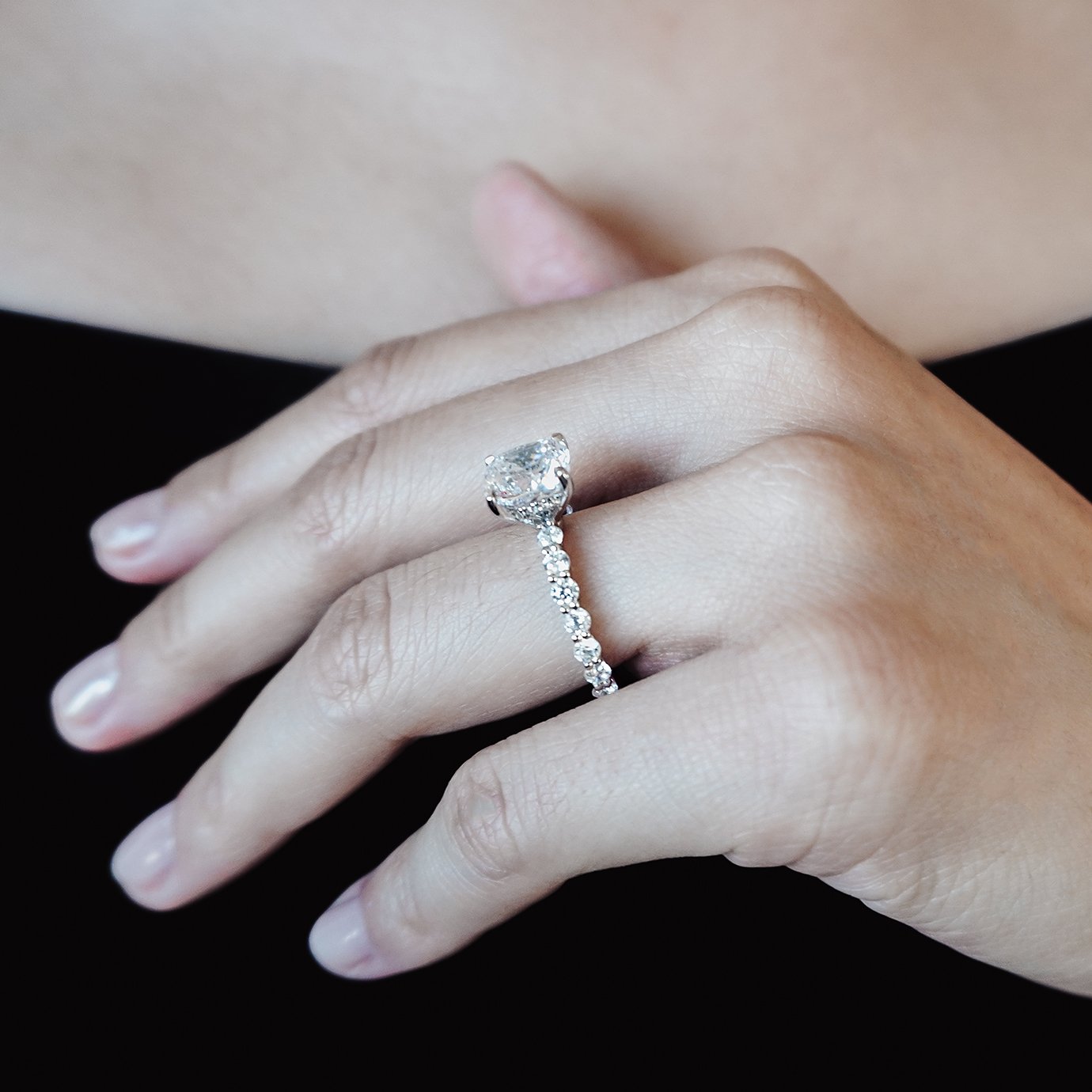 Cushion Hidden Halo & Pave Lab Grown Diamond Engagement Ring