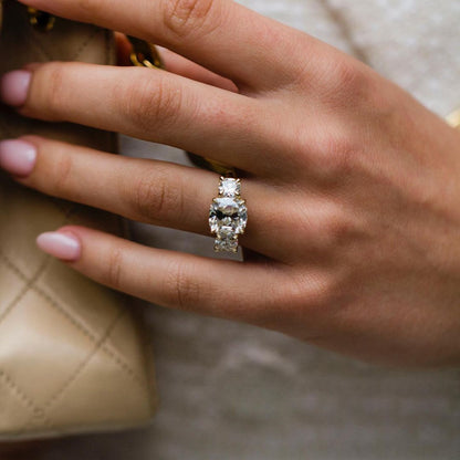Cushion Three Stone Lab Grown Diamond Engagement Ring