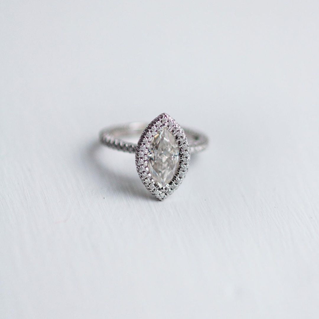 Marquise Halo & Pave Lab Grown Diamond Engagement Ring