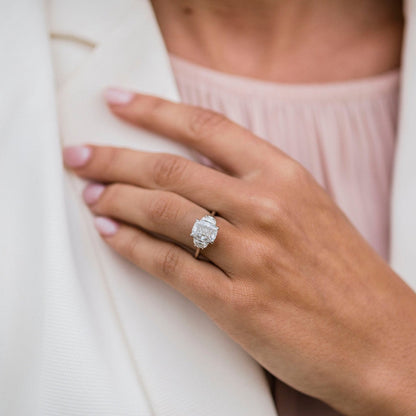 Elongated Cushion Three Stone Lab Grown Diamond Engagement Ring