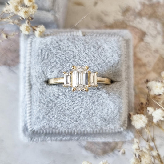 1.10 CT Emerald Three Stones Lab Grown Diamond Engagement Ring