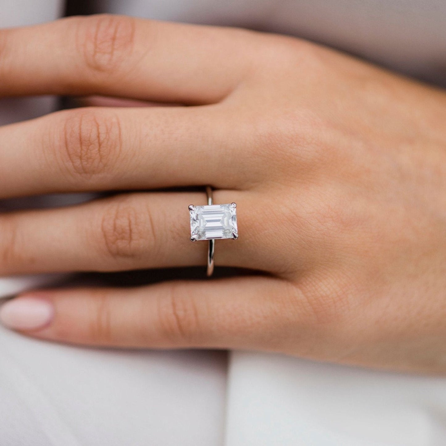 Emerald Solitaire Lab Grown Diamond Engagement Ring