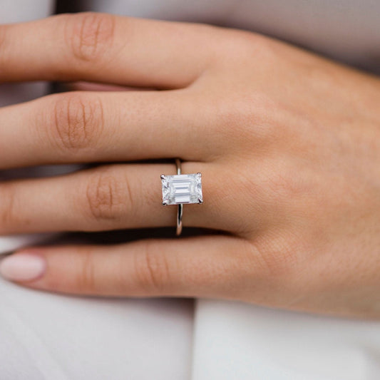 Emerald Solitaire Lab Grown Diamond Engagement Ring