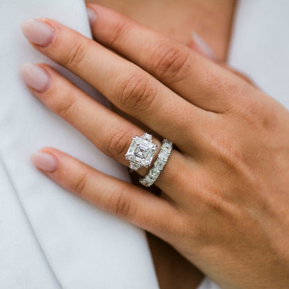 Asscher Three Stone Lab Grown Diamond Engagement Ring
