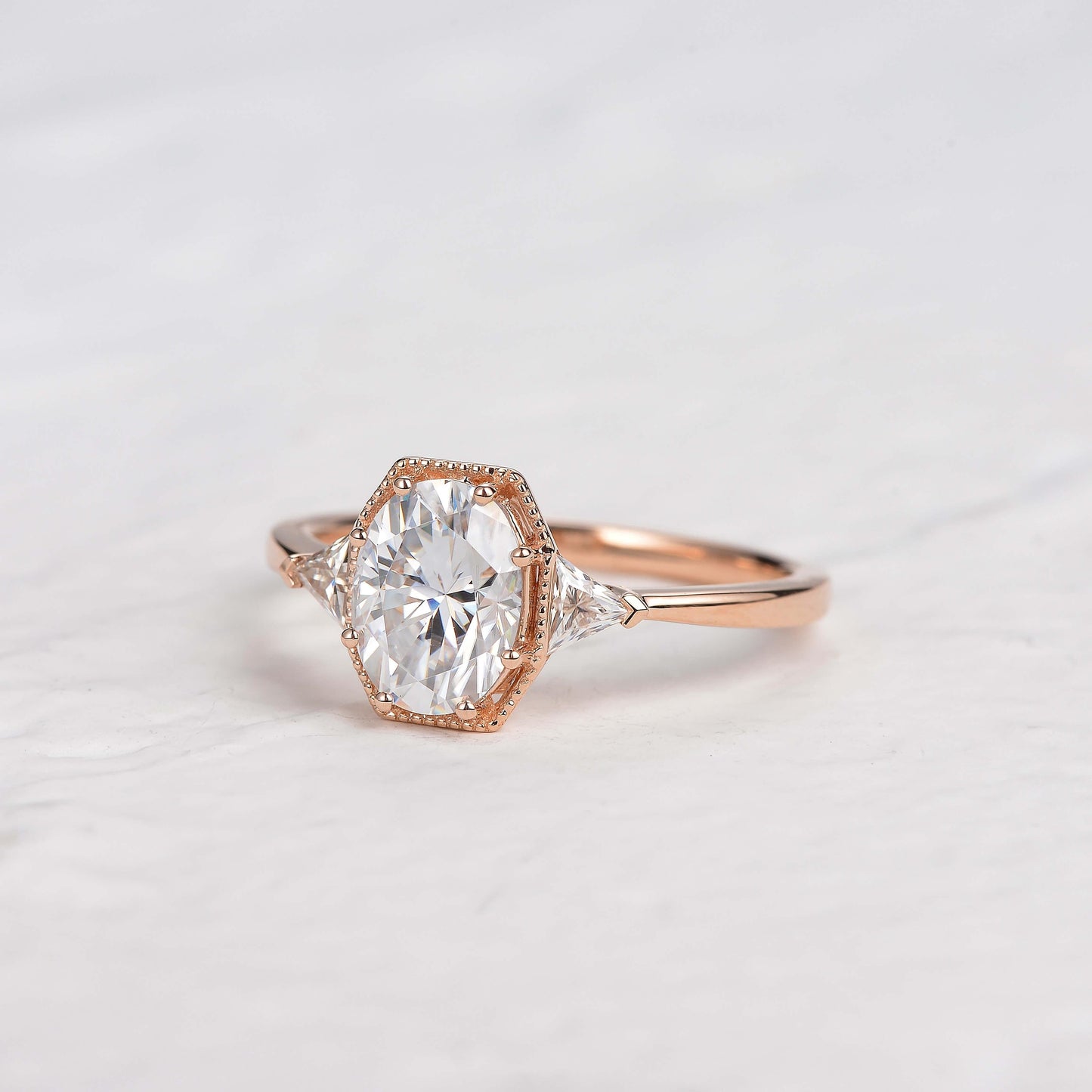 Oval Three Stone Lab Grown Diamond Engagement Ring