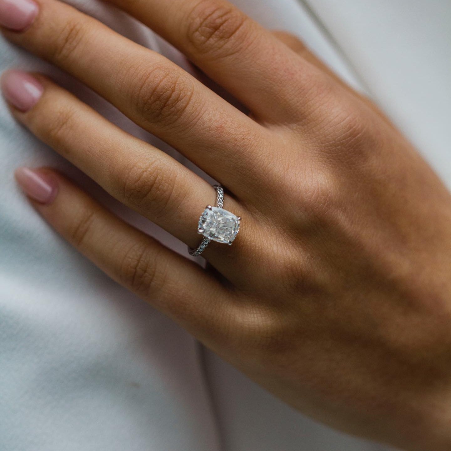 Cushion Pave Lab Grown Diamond Engagement Ring