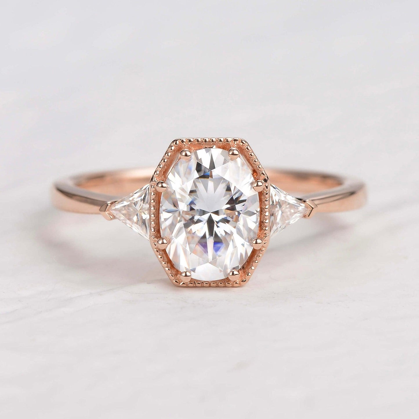 Oval Three Stone Lab Grown Diamond Engagement Ring