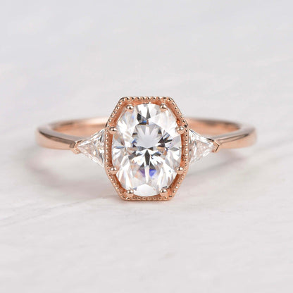 Oval Three Stone Lab Grown Diamond Engagement Ring