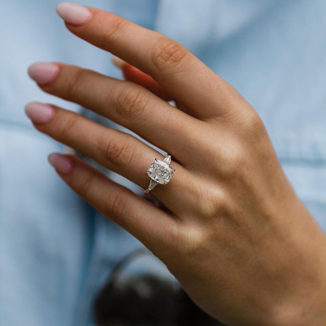 Cushion Three Stone Lab Grown Diamond Engagement Ring