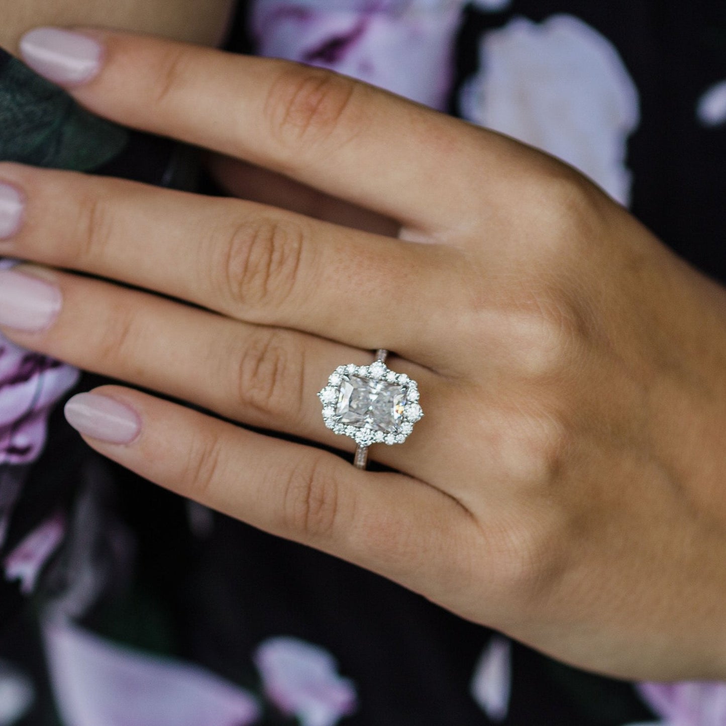 Radiant Halo & Pave Lab Grown Diamond Engagement Ring