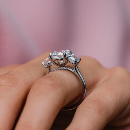 Cushion Three Stone Lab Grown Diamond Engagement Ring
