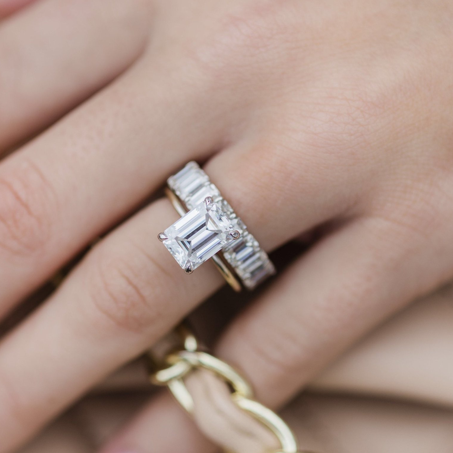 Emerald Solitaire Lab Grown Diamond Engagement Ring