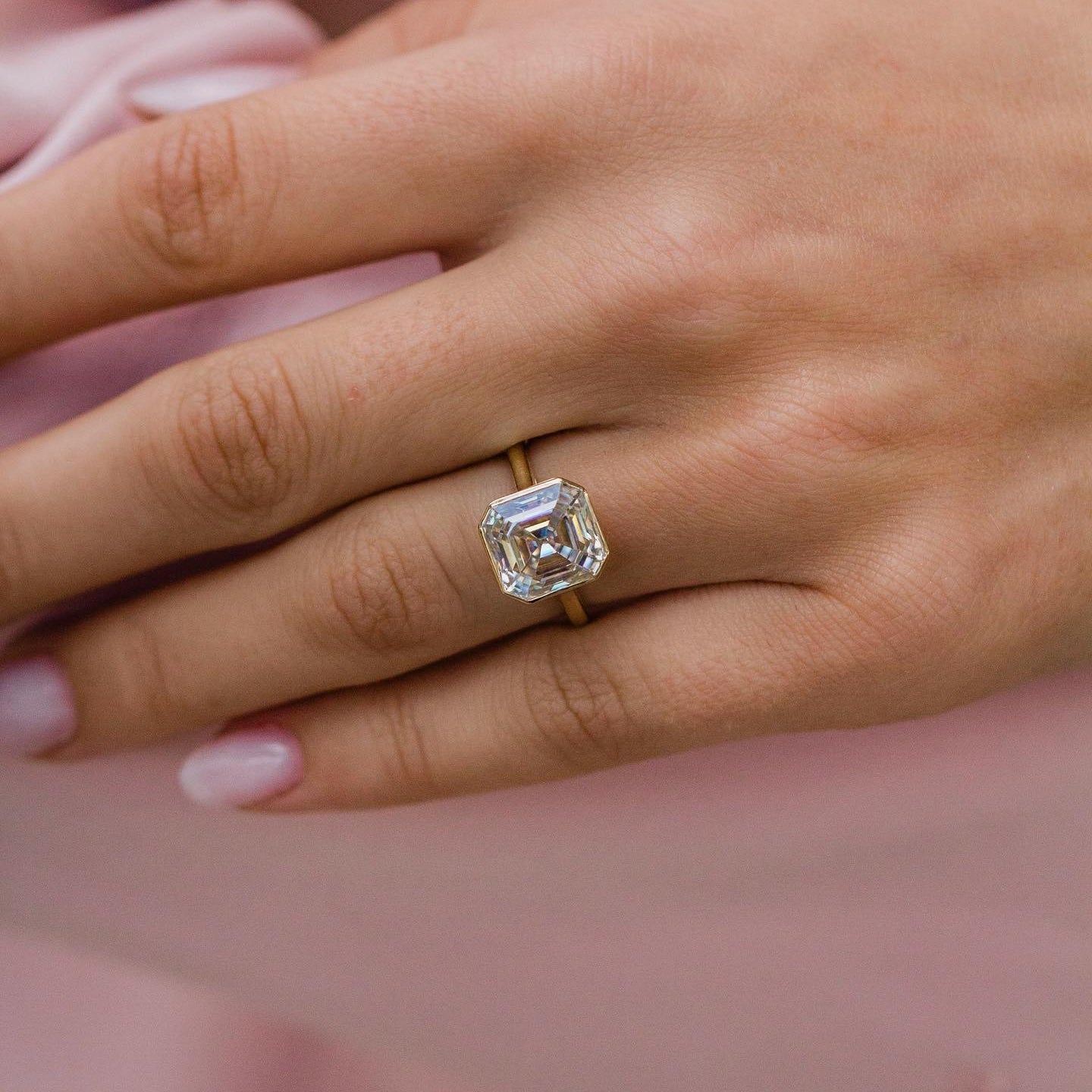 Asscher Bezel Solitaire Lab Grown Diamond Engagement Ring