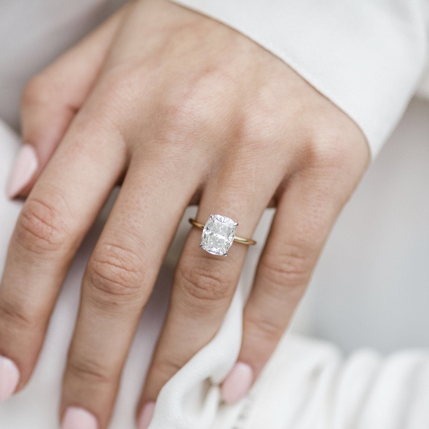 Elongated Cushion Hidden Halo Lab Grown Diamond Engagement Ring