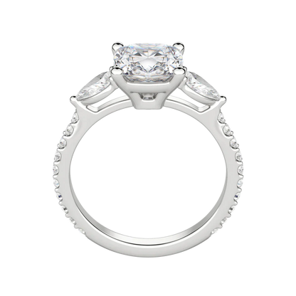 2.54 CT Cushion 3 Stone Moissanite Engagement Ring 6
